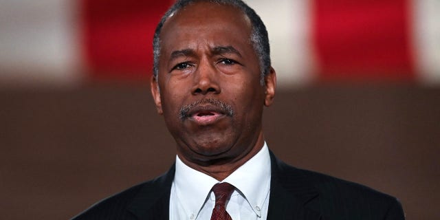 Former HUD Secretary Ben Carson addresses the Republican National Convention in a pre-recorded speech at the Andrew W. Mellon Auditorium, in Washington, D.C., on Aug. 26, 2020. (NICHOLAS KAMM/AFP via Getty Images)