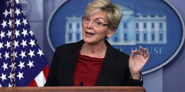 Energy Secretary Jennifer Granholm speaks during a daily press briefing.