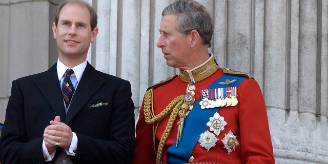 After press reports of a rift between the brothers Prince Charles, Colonel, Welsh Guards, and his brother Prince Edward, Earl Of Wessex talking on the balcony of Buckingham Palace.