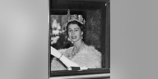 Queen Elizabeth II on her way to her first State Opening of Parliament as monarch, 4th November 1952.