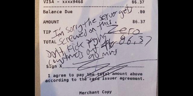 A customer at Glenbrook Brewery in Morristown, N.J. left this note and refused to tip because the restaurant has a 90-minute time limit on indoor dining because of state COVID-19 regulations.