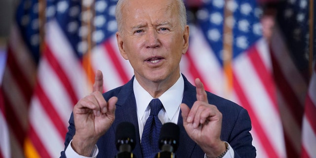 President Joe Biden delivers a speech on infrastructure spending at Carpenters Pittsburgh Training Center, Wednesday, March 31, 2021, in Pittsburgh. (AP Photo/Evan Vucci)
