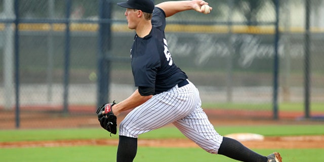 07 JUL 2014: Ty Hensley, the 2013 first round pick of the Yankees, in action during the Gulf Coast League game between the Gulf Coast League Pirates and the Gulf Coast League Yankees 1 at the Yankees Minor League Complex in Tampa, Florida. (Photo by Cliff Welch/Icon SMI/Corbis/Icon Sportswire via Getty Images)