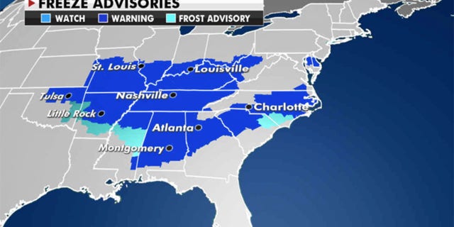 Freeze advisories have been issued across Mississippi, Tennessee and Ohio. (Fox News)