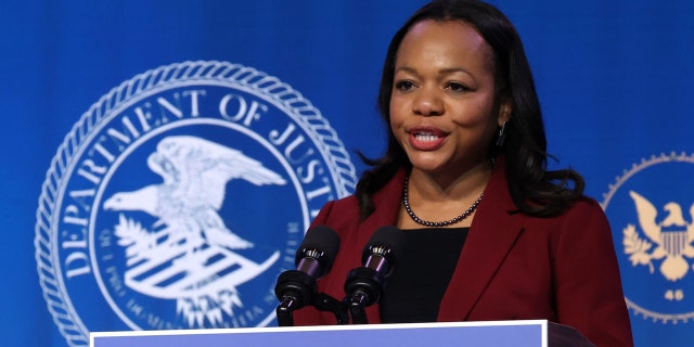 Kristen Clarke delivers remarks after being nominated to be civil rights division assistant attorney general by then-President-elect Joe Biden at The Queen theater January 07, 2021 in Wilmington, Delaware. From 2014 to 2017 Gupta served as the head of the Justice Department’s Civil Rights Division during the Obama Administration. (Photo by Chip Somodevilla/Getty Images)