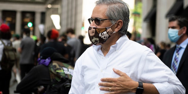 Larry Krasner makes an appearance May 31, 2020, in Philadelphia following the aftermath of protests against the killing of George Floyd. (Joe Lamberti/The Courier Post via USA TODAY NETWORK)