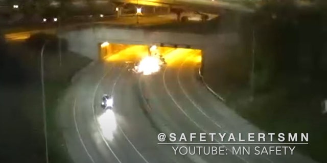 Video of the incident showed a vehicle traveling on I-94 when it hits a guard rail near the entrance of Lowry Hill Tunnel in Minneapolis