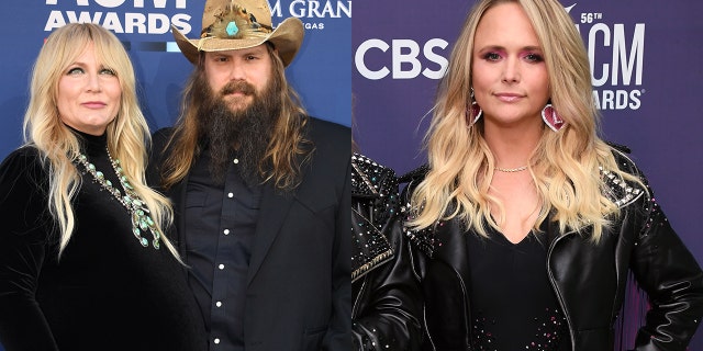 Miranda Lambert, right, replaced Morgane Stapleton, left, who was supposed to perform with Chris, center. Morgane reportedly had to drop out due to a prior Doula commitment.