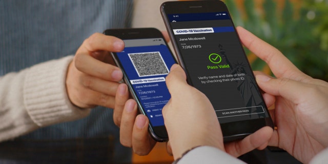 In this undated photo, provided by NY Governor's Press Office on Saturday March 27, 2021, is the new "Excelsior Pass" app, a digital pass that people can download to show proof of vaccination or a negative COVID-19 test. (NY Governor's Press Office via AP, File)