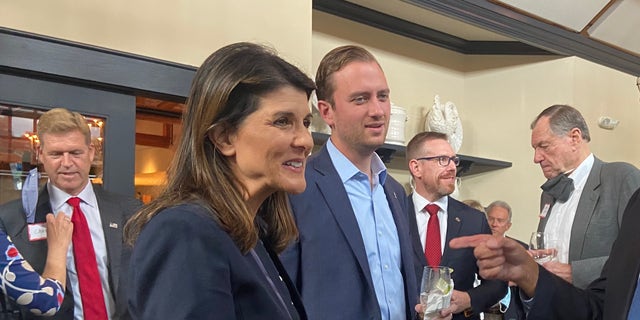 Former U.S. ambassador to the U.N. Nikki Haley campaigns with 2020 NH-01 GOP congressional nominee Matt Mowers in Bedford, New Hampshire, on Oct. 1, 2020.