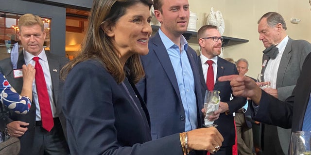 Former U.S. ambassador to the U.N. Nikki Haley campaigns with 2020 NH-01 GOP congressional nominee Matt Mowers in Bedford, New Hampshire, on Oct. 1, 2020.