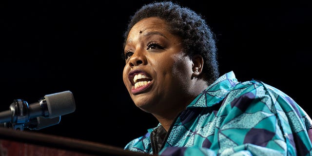 Black Lives Matter co-founder Patrisse Cullors speaks at a campaign rally for Democratic presidential candidate Sen. Bernie Sanders, I-Vt., in Los Angeles, California, on March 1, 2020. (Photo by Ronen Tivony/Sipa USA)
