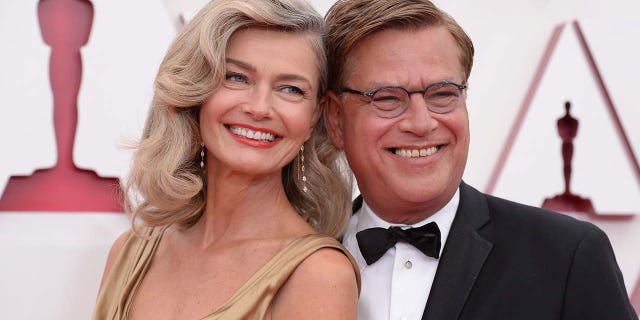 Paulina Porizkova and Aaron Sorkin attended the 93rd Academy Awards ceremony on Sunday, April 25, 2021, at Union Station Los Angeles and the Dolby Theatre at Hollywood & Highland Center. (ABC via Getty Images)