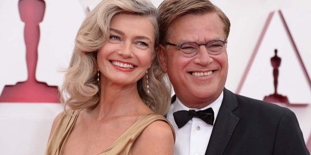 Paulina Porizkova and Aaron Sorkin attended the 93rd Academy Awards ceremony on Sunday, April 25, 2021, at Union Station Los Angeles and the Dolby Theatre at Hollywood &amp; Highland Center. (ABC via Getty Images)