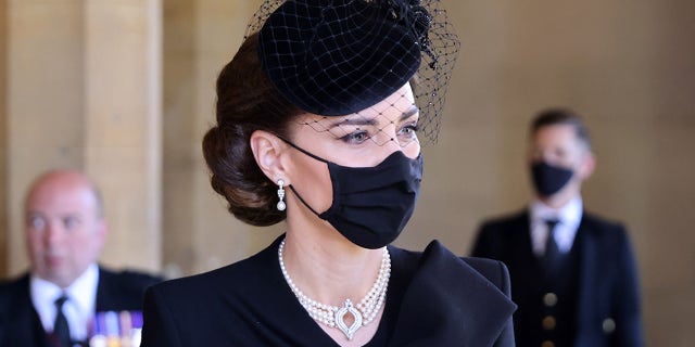 Catherine, Duchess of Cambridge, pictured, and husband Prince William said they had a ‘difficult time’ following the death of Prince Philip. Middleton is pictured during the funeral of Philip, Duke of Edinburgh at Windsor Castle on April 17, 2021 in Windsor, England. (Photo by Chris Jackson/WPA Pool/Getty Images)