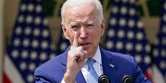 President Biden speaks about gun violence prevention in the Rose Garden at the White House, Thursday, April 8, 2021, in Washington. (AP Photo/Andrew Harnik)