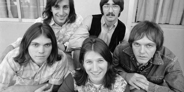 From left: Timothy B. Schmidt, Jim Messina, Rich Furay, George Grantham, Rusty Young of Poco on September 15, 1970.