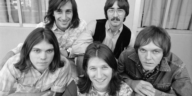 From left: Timothy B. Schmidt, Jim Messina, Rich Furay, George Grantham, Rusty Young of Poco on September 15, 1970.