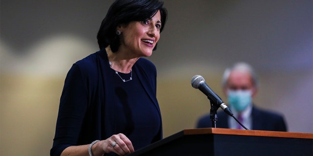 CDC Director Dr. Rochelle Walensky speaks to press at the Hynes Convention Center FEMA Mass Vaccination Site on March 30, 2021 in Boston, Massachusetts. (Photo by Erin Clark-Pool/Getty Images)
