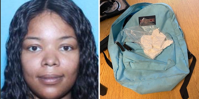 Sharae Monique Becton, left, and the bag of cocaine that an elementary school child allegedly brought to school.