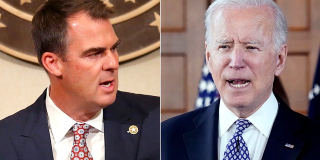 In Oklahoma, Republican Gov. Kevin Stitt, left, who faces reelection next year, has issued a slick video on President Biden's Afghanistan performance. (Reuters/AP)