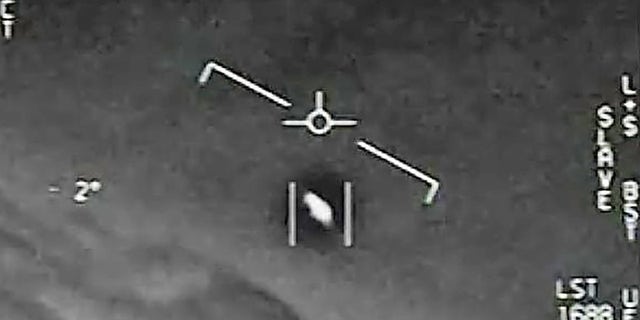 An unidentified flying object in a frame released by the Department of Defense. 