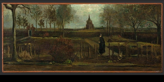 This image provided by the Groninger Museum on Monday March 30, 2020, shows Dutch master Vincent van Gogh's painting titled "The Parsonage Garden at Nuenen in Spring" which was stolen from the Singer Museum in Laren, Netherlands.  (Groninger Museum via AP )