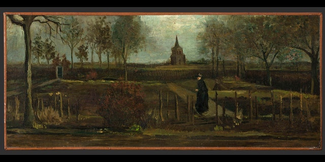 This image provided by the Groninger Museum on Monday, March 30, 2020 shows the painting by Dutch master Vincent van Gogh titled "The Parsonage garden in Nuenen in spring" which was stolen from the Singer Museum in Laren, the Netherlands.  (Groninger Museum via AP)