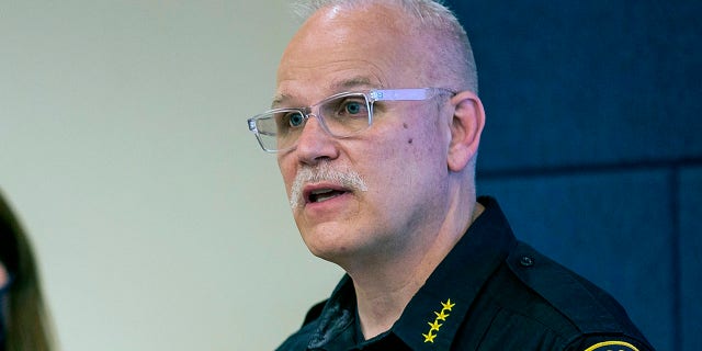 Tucson Police Chief Chris Magnus speaks during a press conference in Tucson, Ariz. President Biden nominated Magnus to be commissioner of Customs and Border Protection.