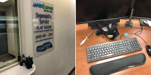 Will Rogers World Airport staff found the dragon toy and documented its adventures at the travel hub before returning it to its owner (Courtesy of Will Rogers World Airport).