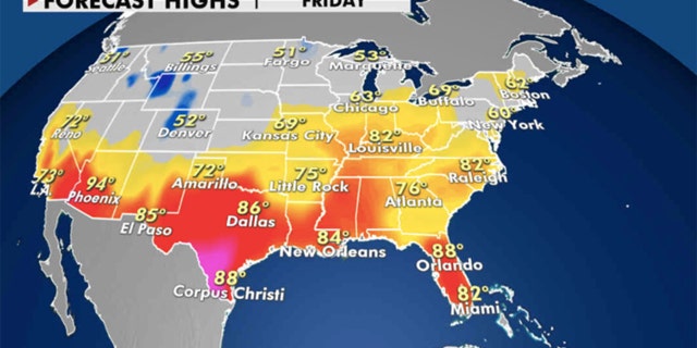 Prévisions des sommets à travers les États-Unis (Crédit: Fox News)