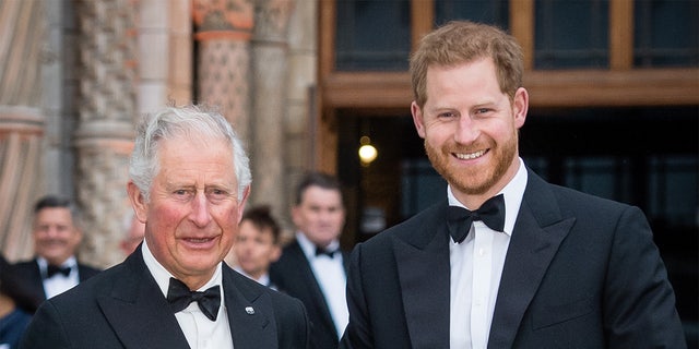Prince Charles and Prince Harry attend the world premiere of 'Our Planet' at the Natural History Museum on April 4, 2019 in London. 