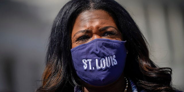 Rep. Cori Bush speaks during a news conference outside the U.S. Capitol on March 11, 2021. 