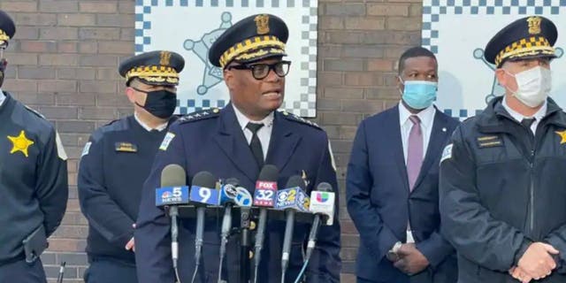 Chicago Police Superintendent David Brown addresses reporters Thursday. He said a suspect in the killing of a 7-year-old girl was shot multiple times during an attempted carjacking on a freeway.