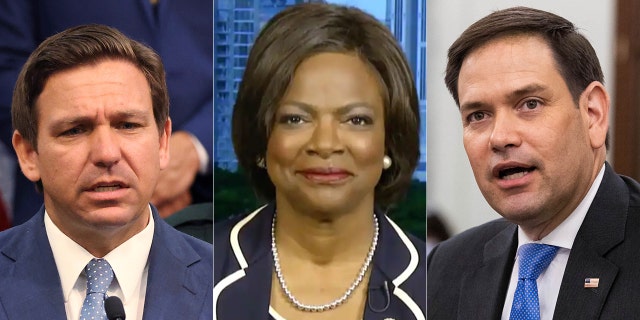 U.S. Rep. Val Demings is reportedly eyeing the job of either Gov. Ron DeSantis, left, or U.S. Sen. Marco Rubio. (AP/Fox/AP)