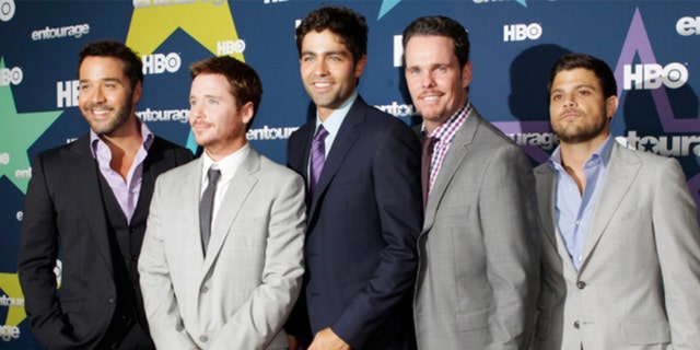 (Left to right) Jeremy Piven, Kevin Connolly, Adrian Grenier, Kevin Dillon and Jerry Ferrara pose as they arrive at the premiere of HBO's final season of "Entourage" in New York July 19, 2011.