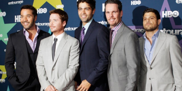 (Left to right) Jeremy Piven, Kevin Connolly, Adrian Grenier, Kevin Dillon and Jerry Ferrara pose as they arrive at the premiere of HBO's final season of "Entourage" in New York July 19, 2011.