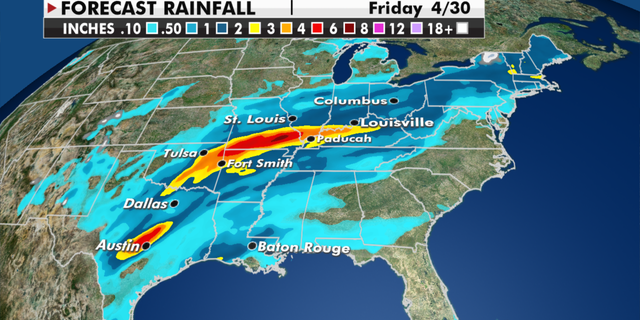 Expected rainfall totals through Friday. (Fox News)