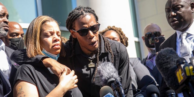 Andrew Brown Jr.'s son Khalil Ferebee, speaks outside the Pasquotank County Public Safety building in Elizabeth City, N.C. on Monday after viewing 20 seconds of police body camera video. (Travis Long/The News & Observer via AP)