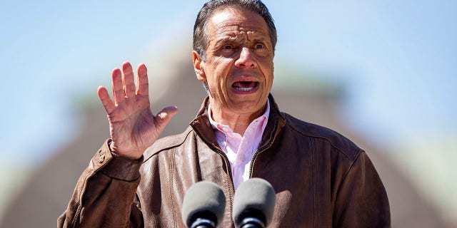 New York Gov. Andrew Cuomo speaks during a news conference, Monday, April 26, 2021 at the New York State Fair Grounds in Syracuse, N.Y. In his first face-to-face encounter with journalists in months, Cuomo flatly denied he had done anything inappropriate with any of the women who have accused him of sexual harassment. (N. Scott Trimble/Syracuse Post-Standard via AP)