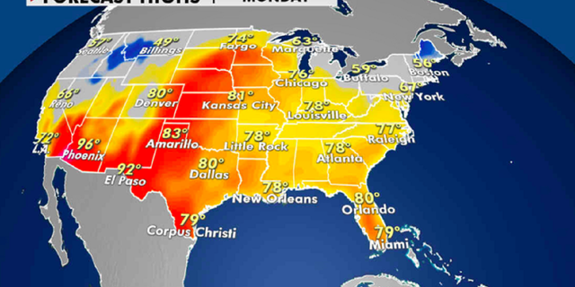 High temperatures for Monday, April 5. (Fox News)