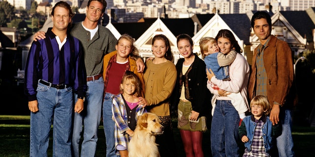 'Full House' case from left: Dave Coulier (Joey), Bob Saget (Danny), Jodie Sweetin (Stephanie), Mary Kate Olsen (Michelle), Candace Cameron (D.J.), Andrea Barber (Kimmy), Blake Tuomy-Wilhoit (Nicky), Lori Loughlin (Rebecca), Dylan Tuomy-Wilhoit (Alex), John Stamos (Jesse). 