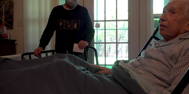 Gordon Goldberg, of Allentown, receives his second dose of a COVID-19 vaccine at home. (Katie Byrne/Fox News)