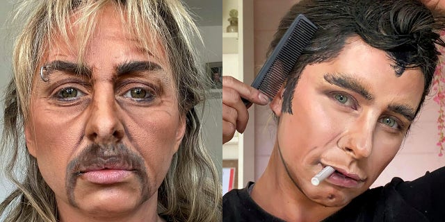 Lacao, seen here as Joe Exotic (from "Tiger King") and John Travolta (by way of Danny Zuko from "Grease"), claims she fooled her own boyfriend with the former look.