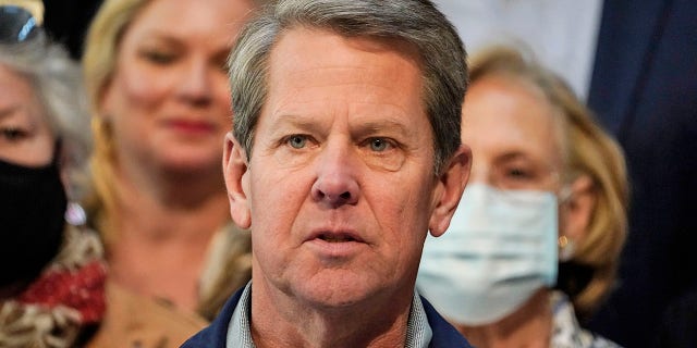 Georgia Gov. Brian Kemp speaks during a news conference at the State Capitol on Saturday, April 3, 2021, in Atlanta, about Major League Baseball's decision to pull the 2021 All-Star Game from Atlanta over the league's objection to a new Georgia voting law.