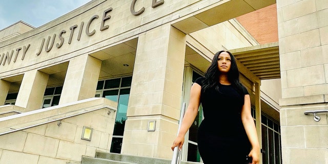 Chet Hanks ex-girlfriend Kiana Parker outside the Fort Bend County courthouse in Texas.