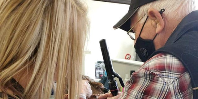 His wife's vision was failing and she keeps burning herself as a result, so he wanted tips from the staff at Delmar College of Hair and Esthetics in Alberta, Canada.