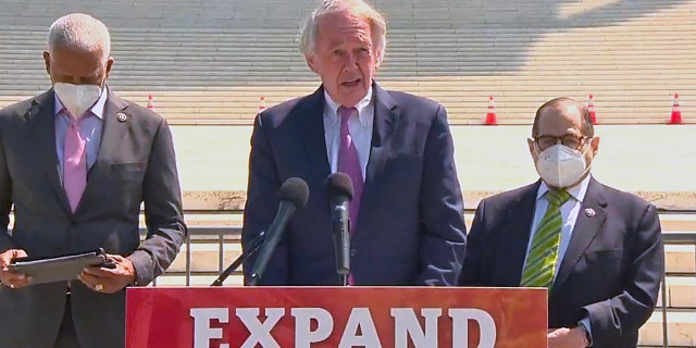 Sen. Ed Markey, D-Mass., talks about his legislation to pack the Supreme Court on April 15, 2021.