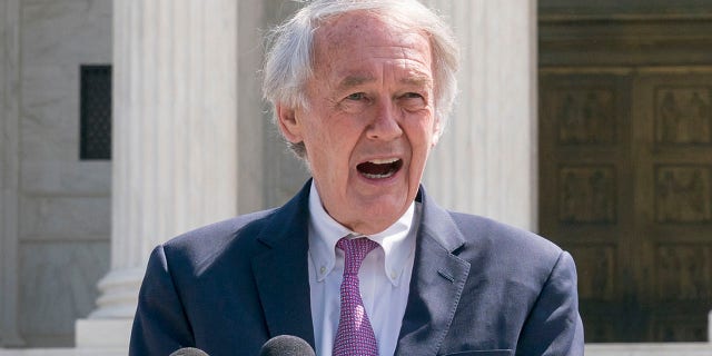 Sen. Ed Markey, D-Mass., Holds a press conference in front of the Supreme Court to announce a law to increase the number of seats in the Supreme Court on Capitol Hill, Washington on Thursday, April 15, 2021.  (AP Photo / J. Scott Applewhite)