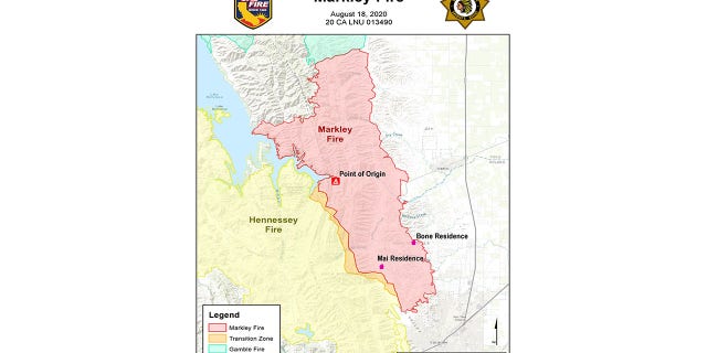 The Markley Fire started on August 18th, 2020, in the Stebbins-Cold Canyon area and merged with the Hennessey Fire which was later included in the overall LNU Lightning Complex.